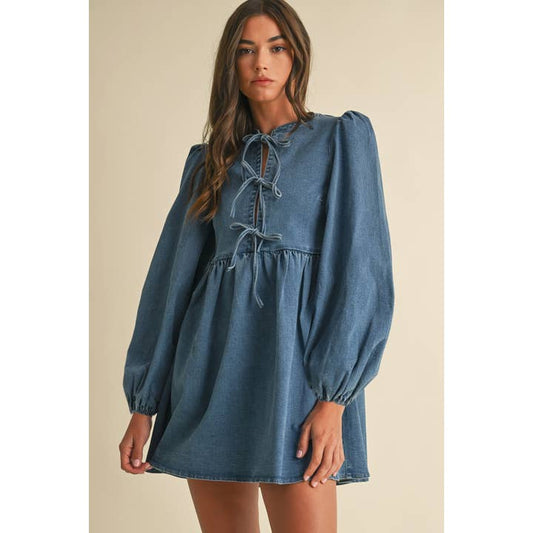 Endless Blu Denim Bow Mini Dress