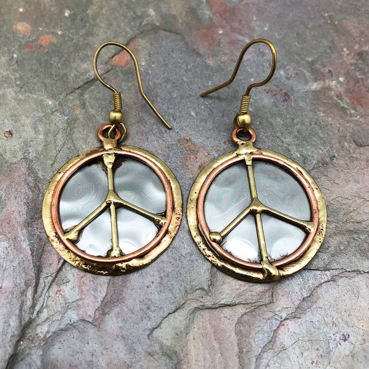 Mixed Metal Peace Sign Earrings