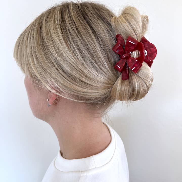 Red Bow Acetate Holiday Hair Clip