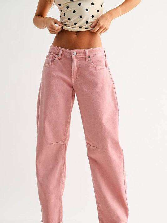 Just USA Washed Pink Barrel Jeans