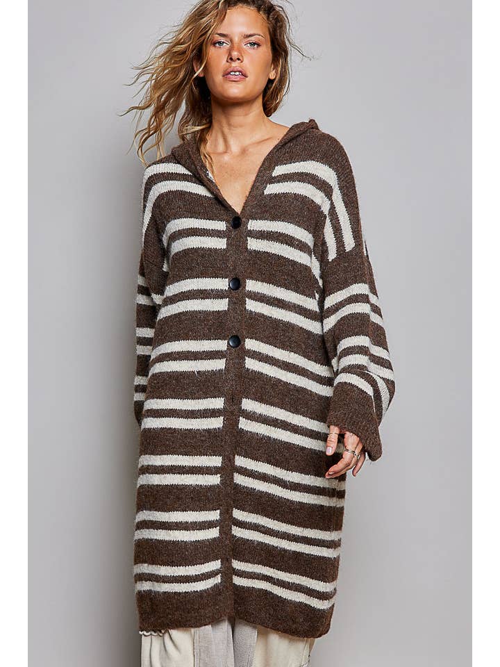 POL Striped Longline Cardigan