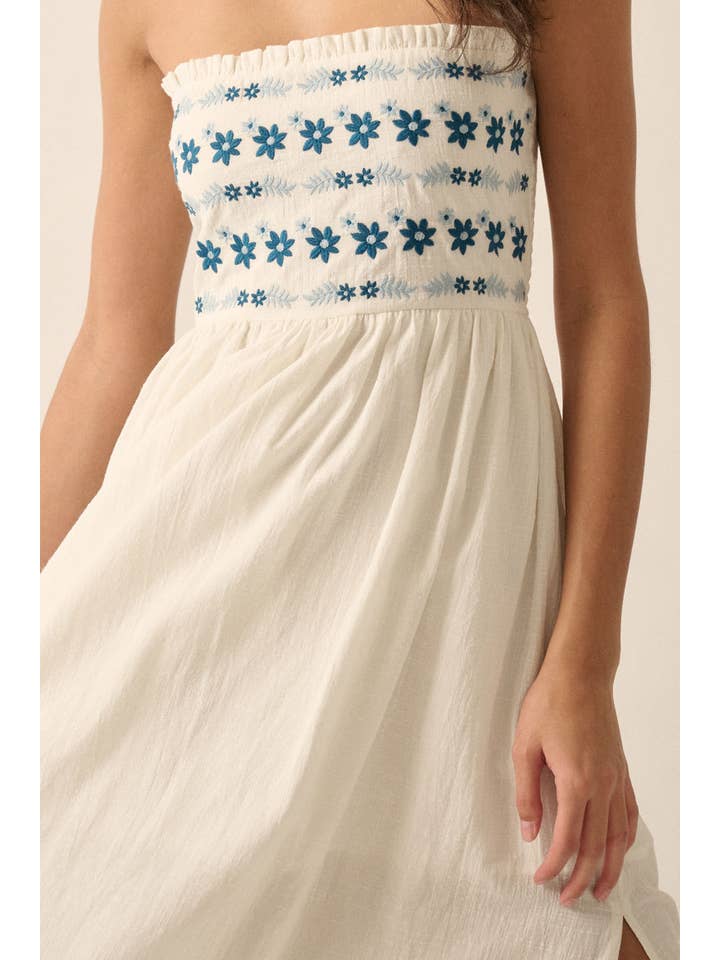 Promesa Floral Embroidered Smocked Maxi Dress