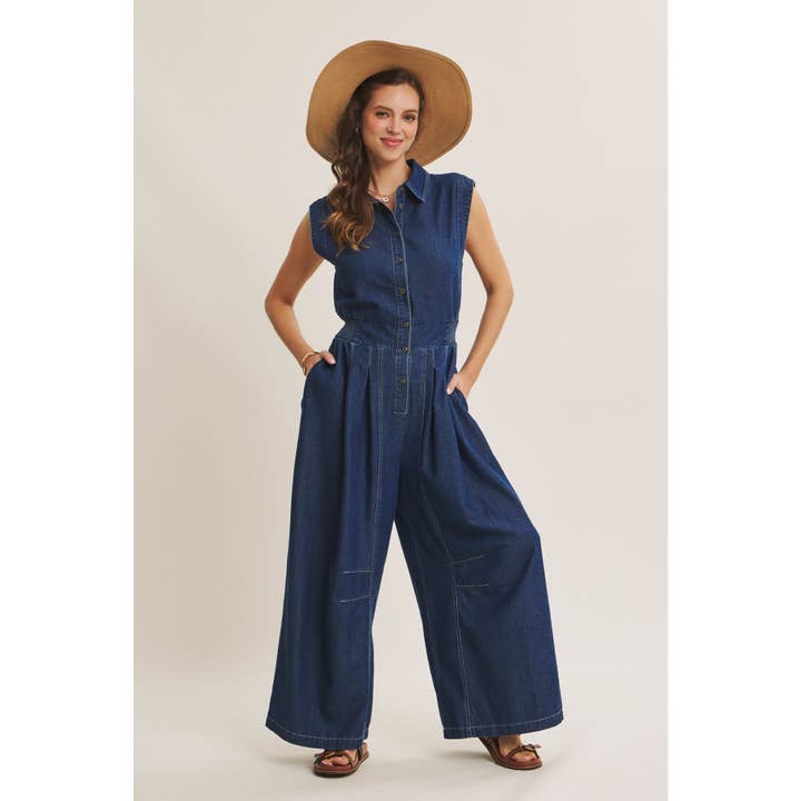 In February Wide Leg Denim Jumpsuit