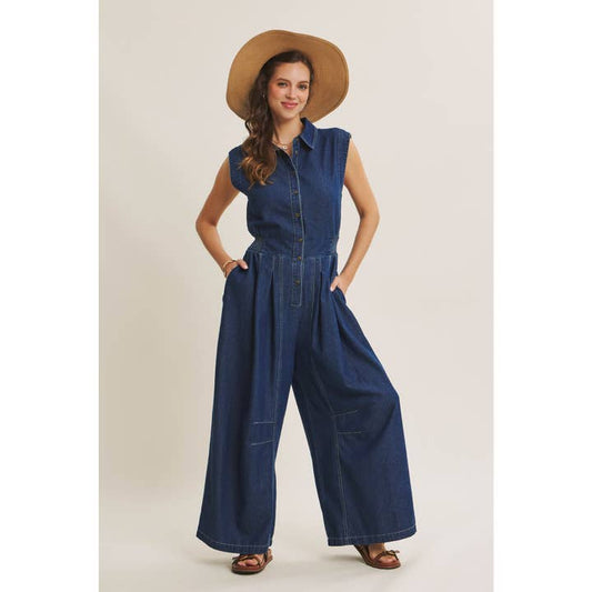 In February Wide Leg Denim Jumpsuit