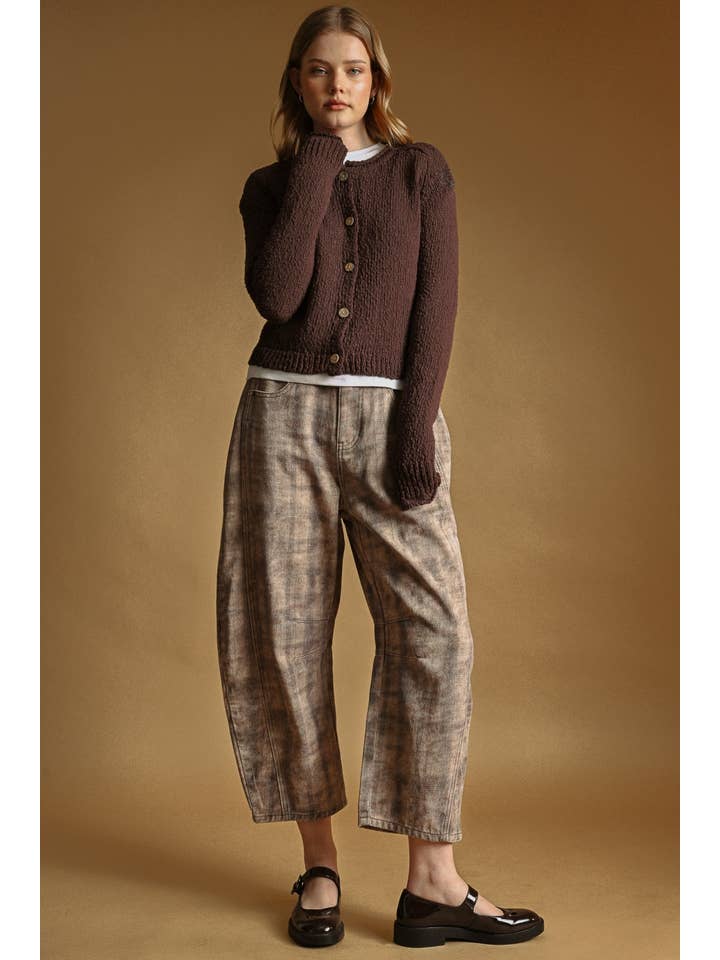 Miou Muse Plaid Printed Barrel Pants
