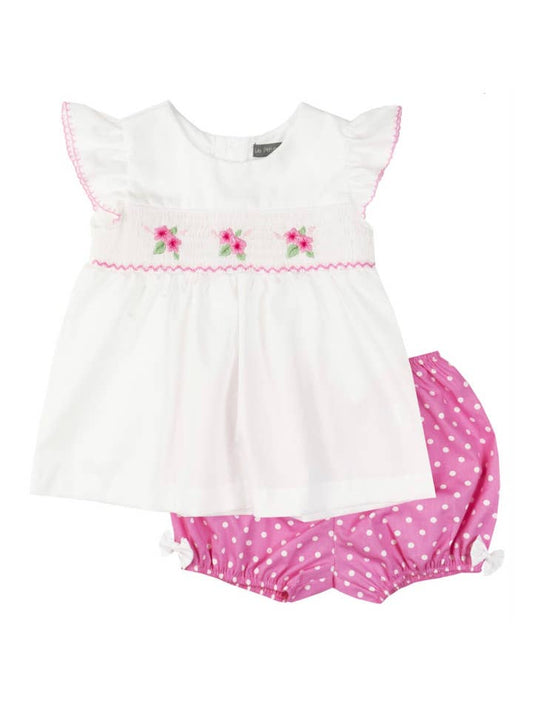 White & Pink Smocked Top & Bloomers