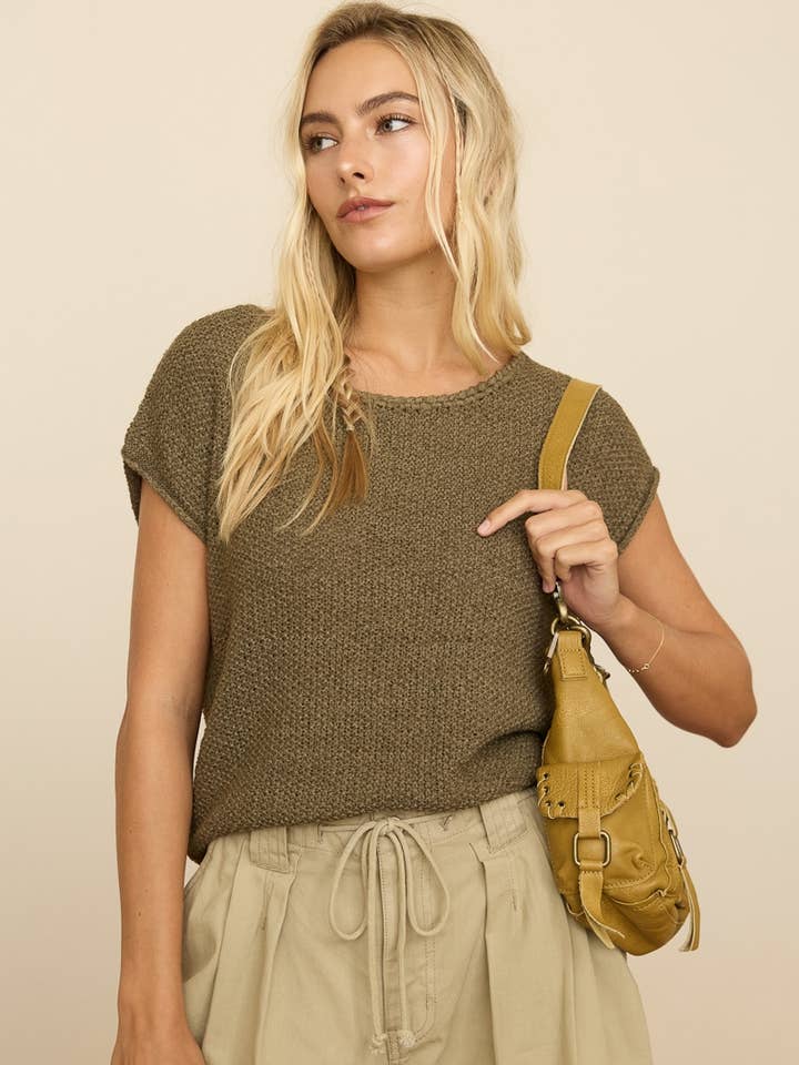 Textured Short Sleeve Sweater Top