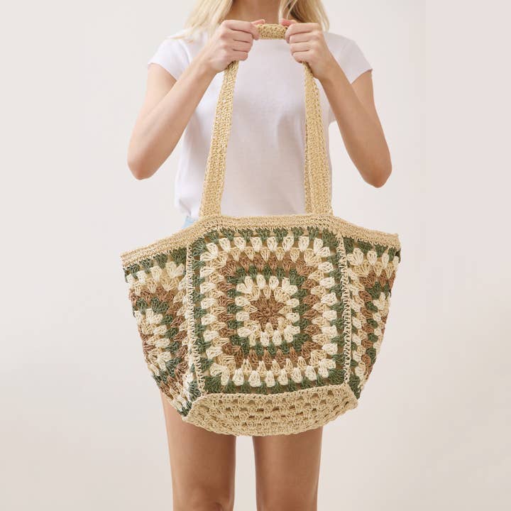 Vintage Square Pattern Tote Bag