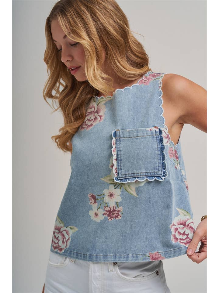 Vintage Floral Denim Top