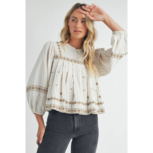 Endless Blu Embroidered Long Sleeve Top