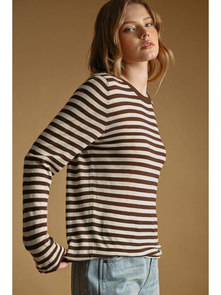 Miou Muse Round Neck Striped Long Sleeve