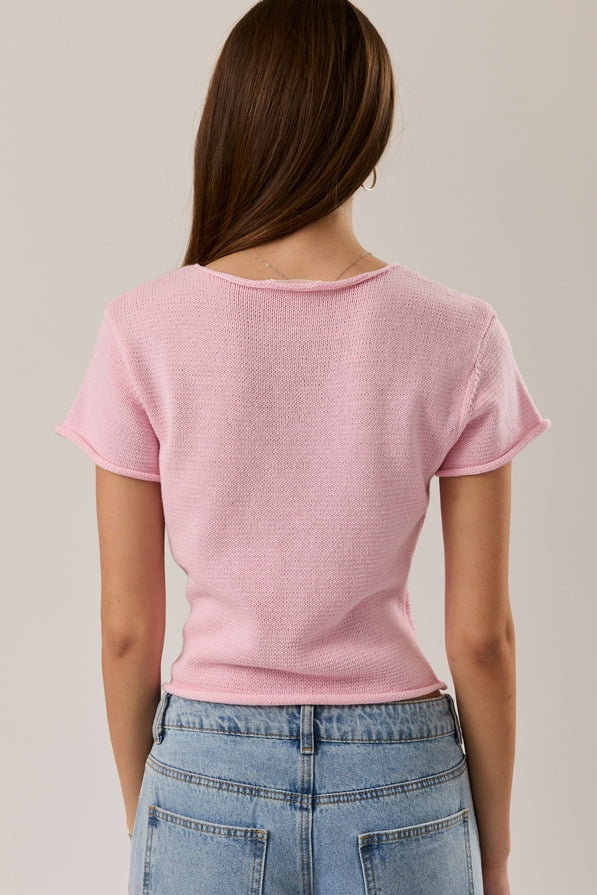 Le Lis Round Neck Button Down Top
