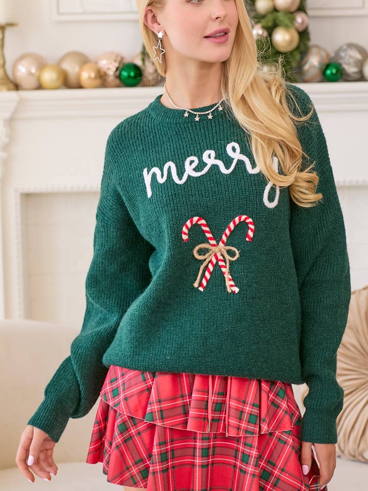 Main Strip Merry Embroidered Holiday Sweater