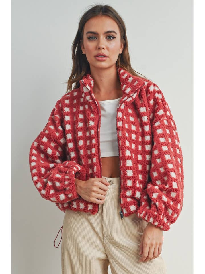 Buttermelon Checkered Sherpa Jacket