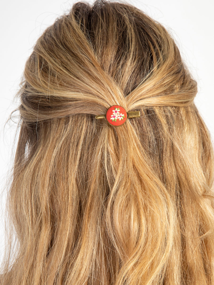 Natural Life Embroidered Button Hair Clips