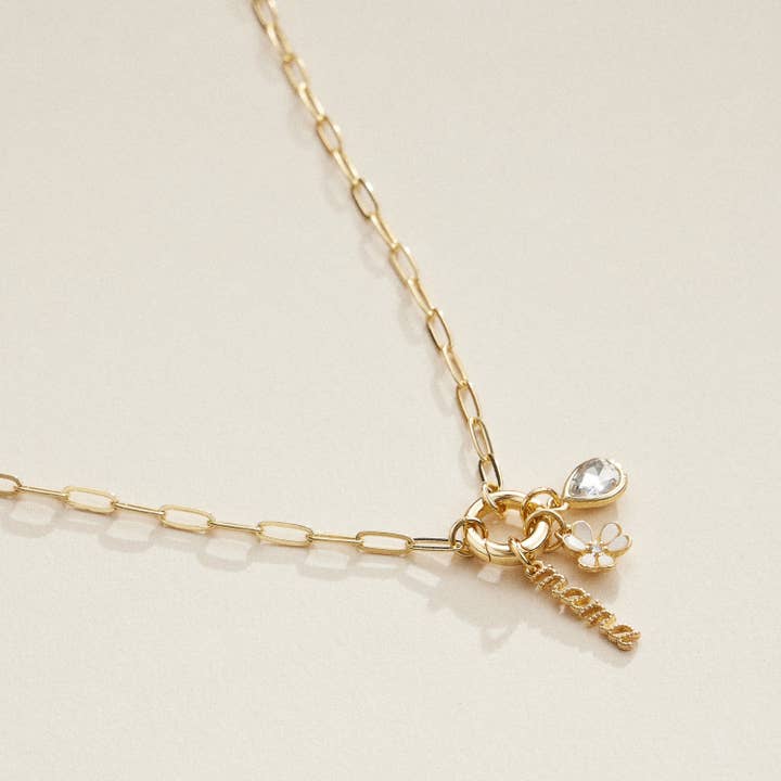 Mama Floral Charm Paperclip Chain Necklace
