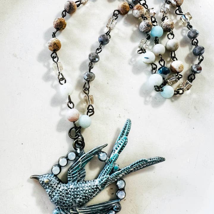 Fly Away Sparrow Beaded Chain Necklace