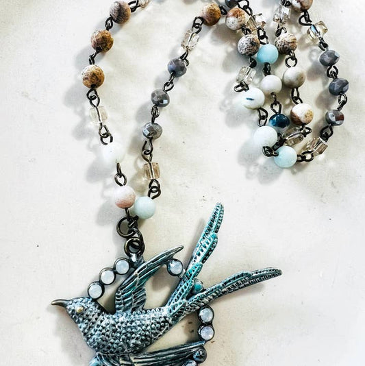 Fly Away Sparrow Beaded Chain Necklace