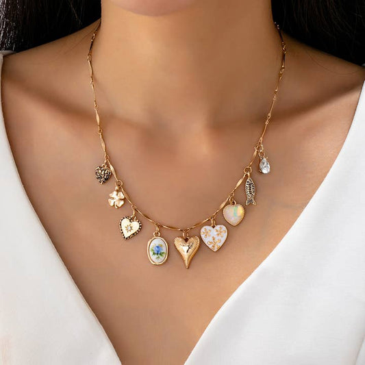 Porcelain Hearts Charm Necklace