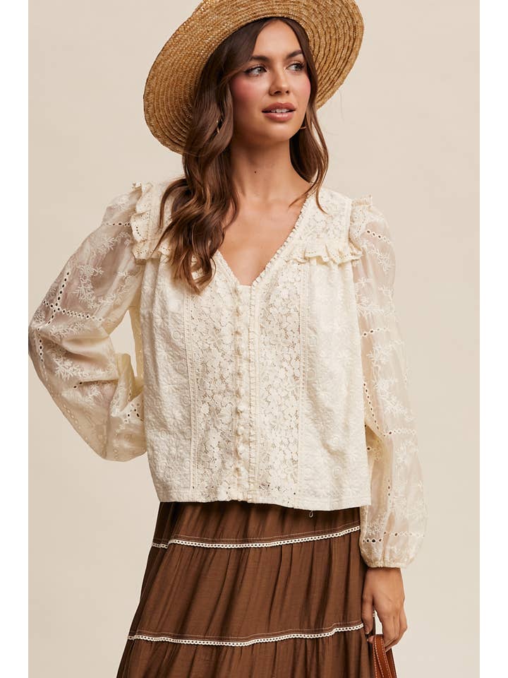 Listicle Embroidered Lace Blouse