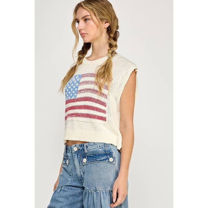 Miss Love Knit American Flag Vest