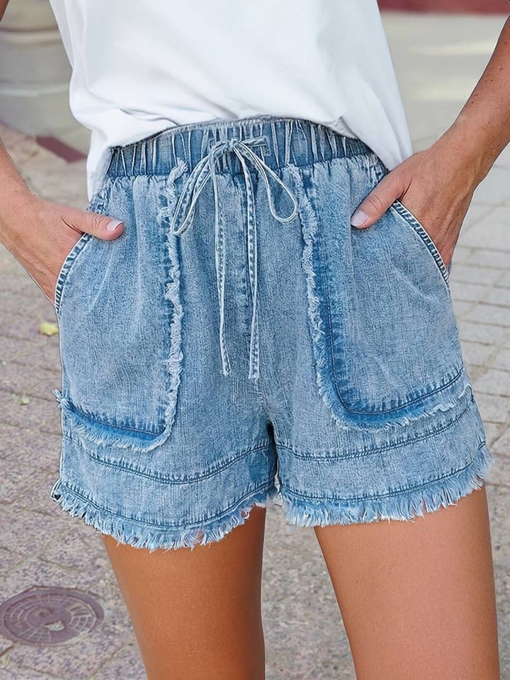 Frayed Edge Casual Denim Shorts