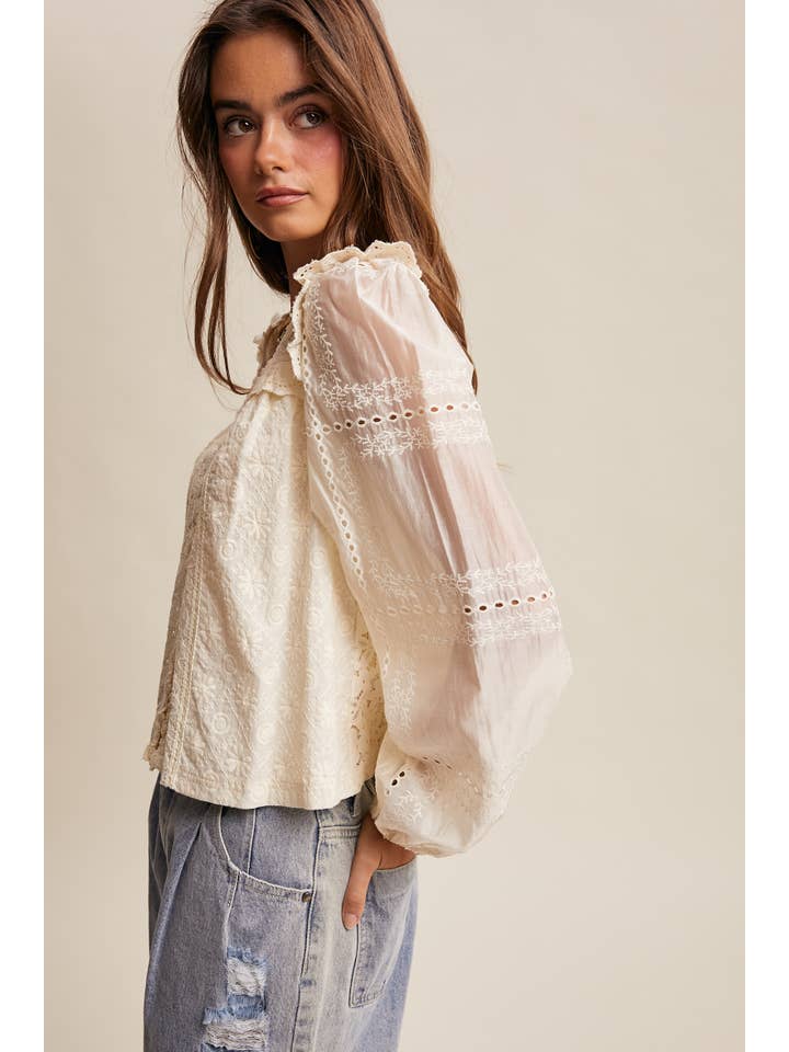 Listicle Delicate Lace Embroidered Blouse