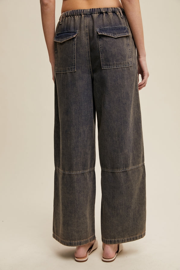Listicle Wide Leg Denim Drawstring Pants