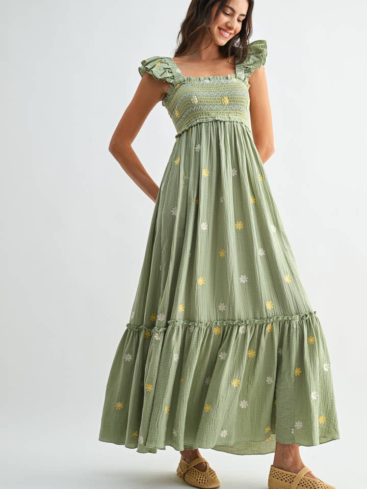 Camellia Floral Embroidered Maxi Dress