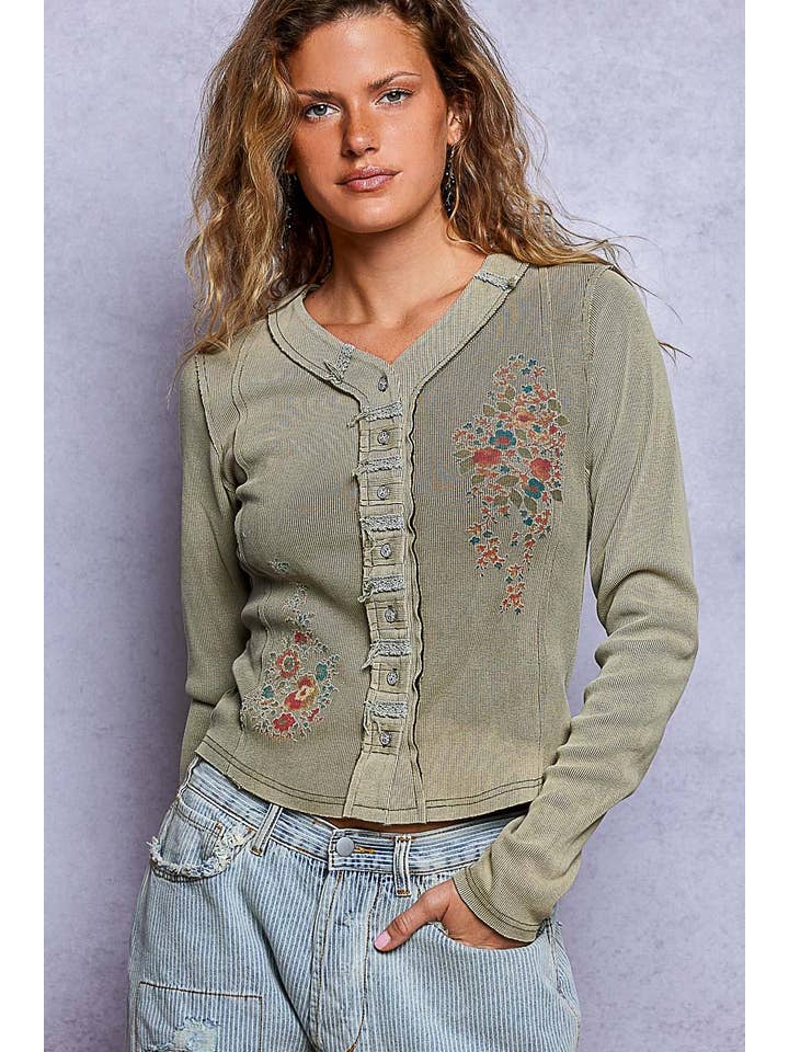 POL Ribbed Washed Accent Top