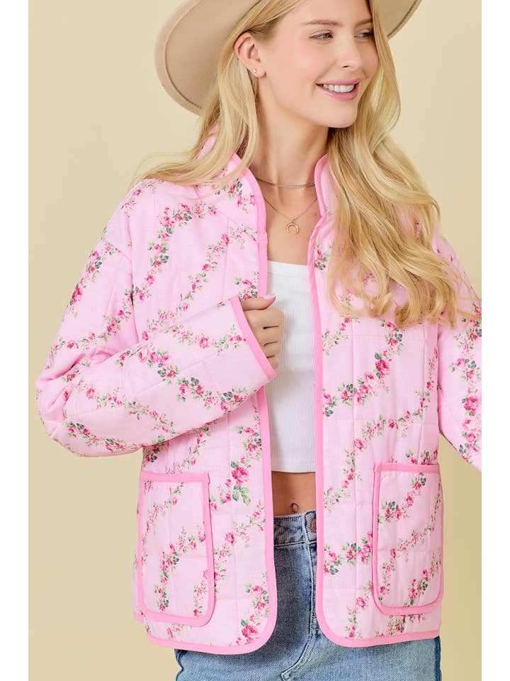 Main Strip Floral Print Quilted Jacket