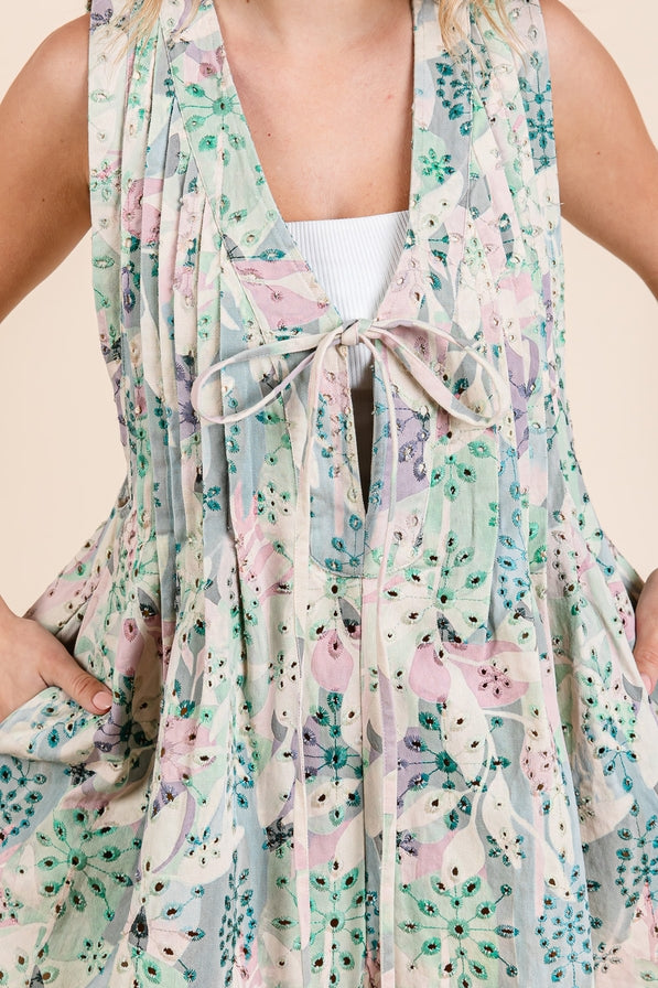 Floral Eyelet Pleated Romper