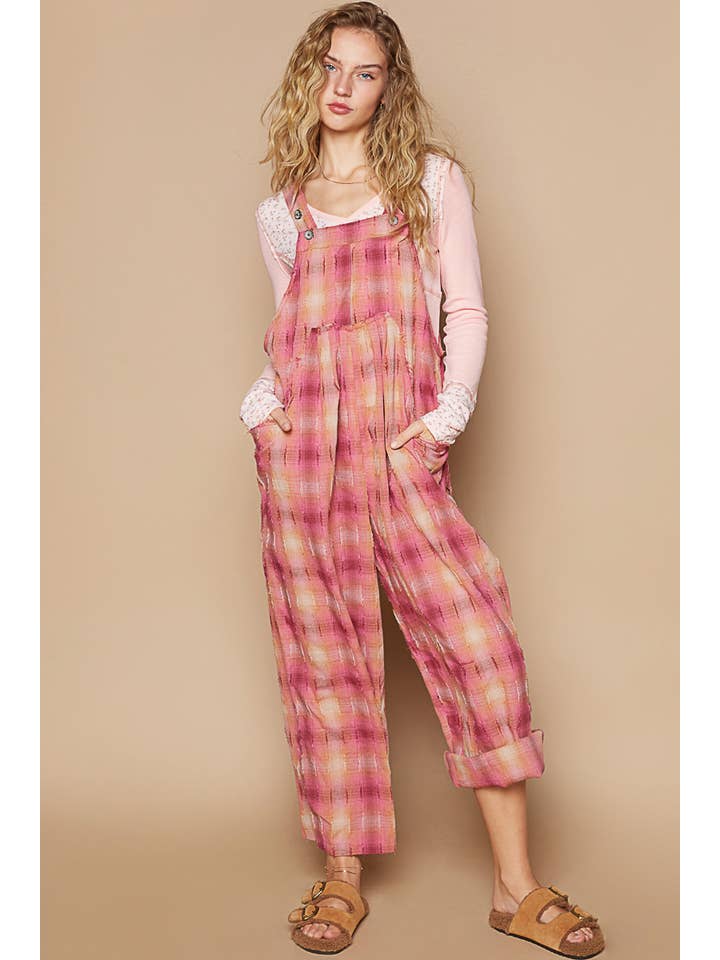 POL Plaid Woven Jumpsuit