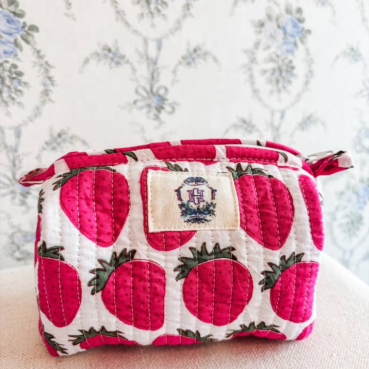 Sassy Strawberry Quilted Cosmetic Bags - Set of 3