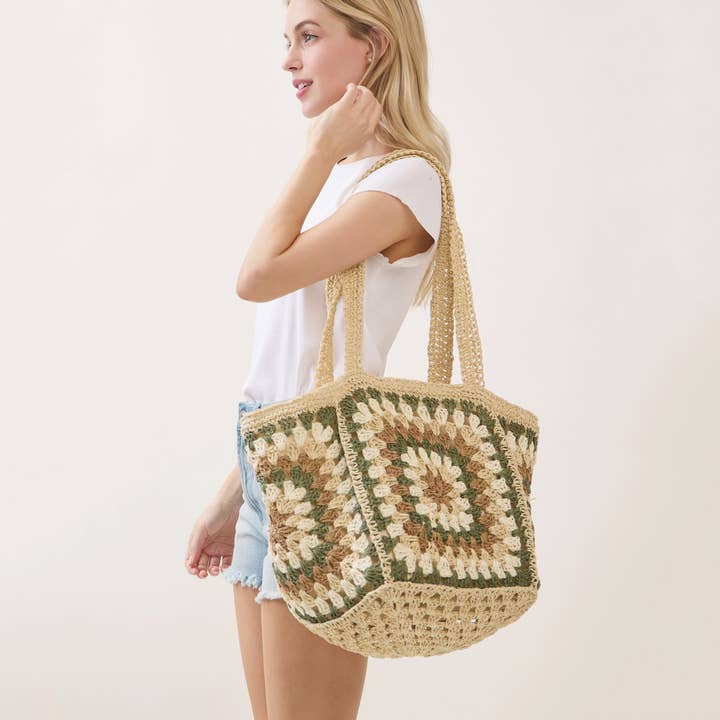 Vintage Square Pattern Tote Bag