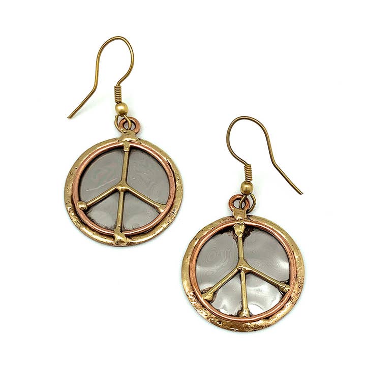 Mixed Metal Peace Sign Earrings