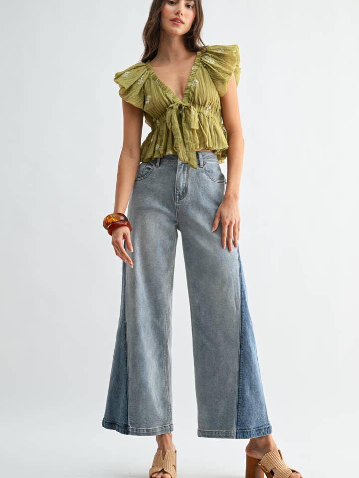 Camellia Embroidered Tie Waist Top