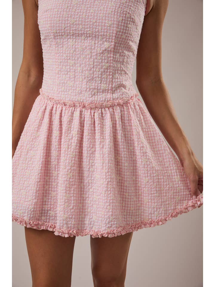 Le Lis Drop Waist Gingham Mini Dress