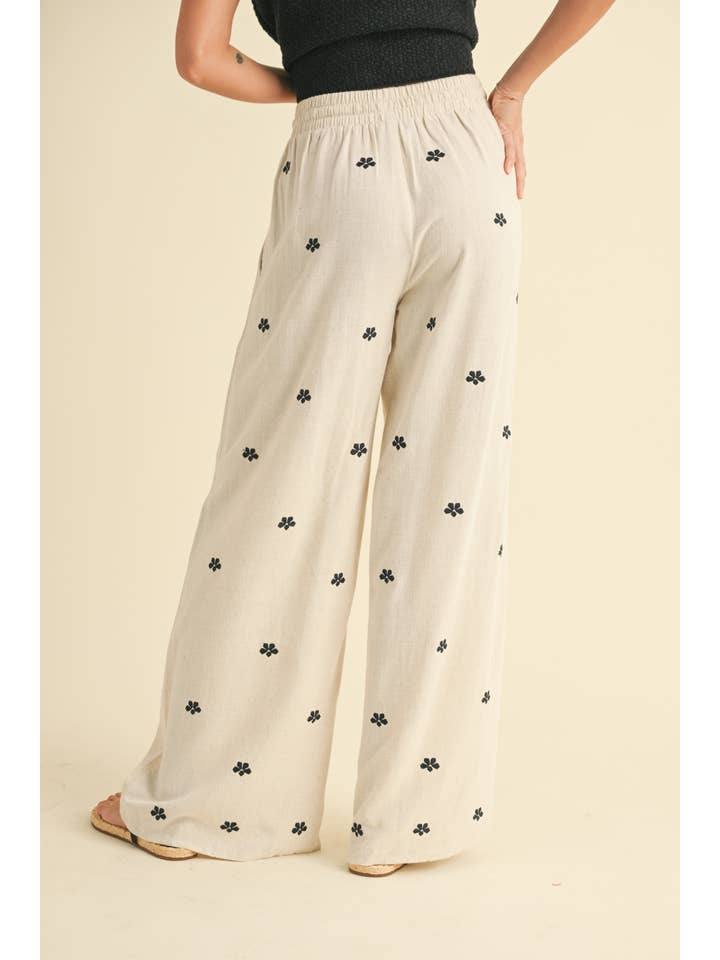 Miou Muse Embroidery Detail Linen Pants