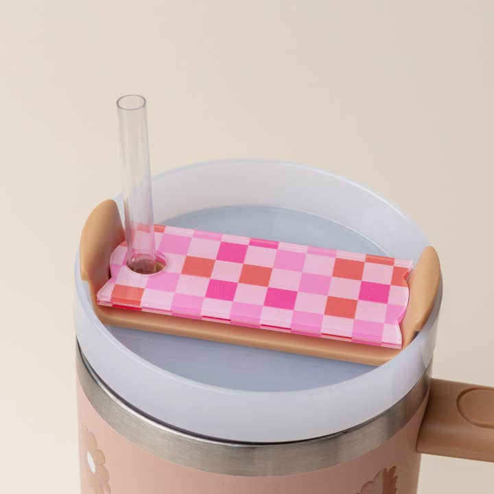 Pink Checkered Tumbler Lid Tag