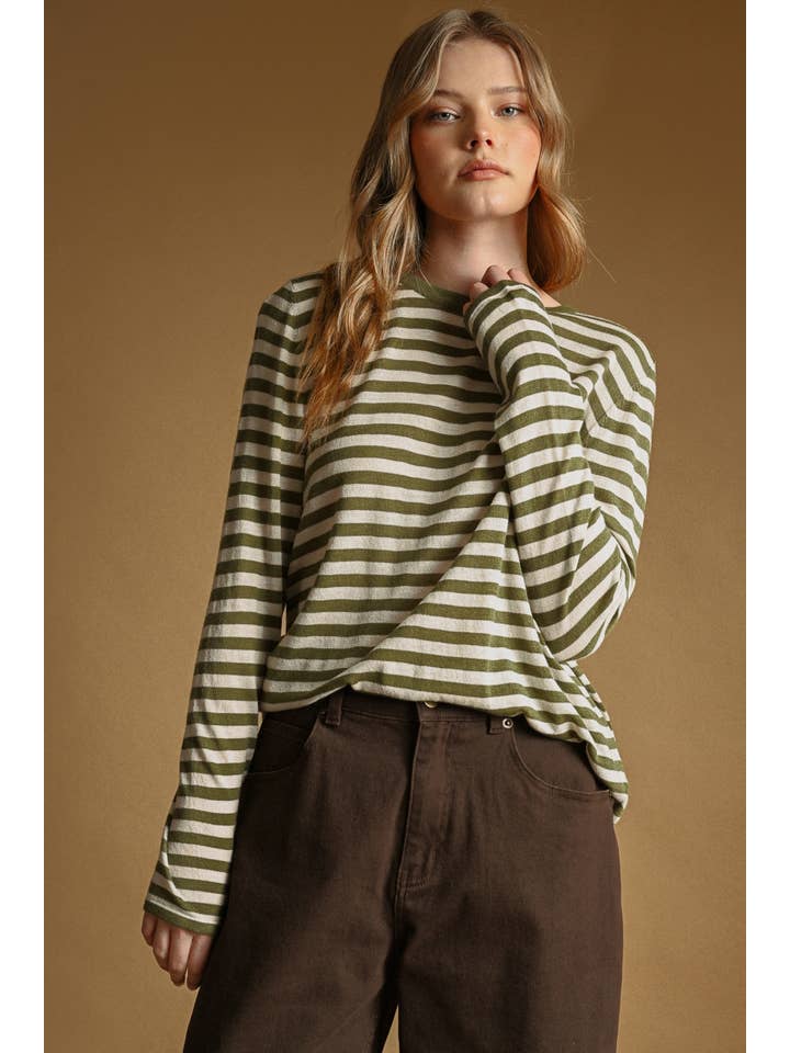 Miou Muse Round Neck Striped Long Sleeve