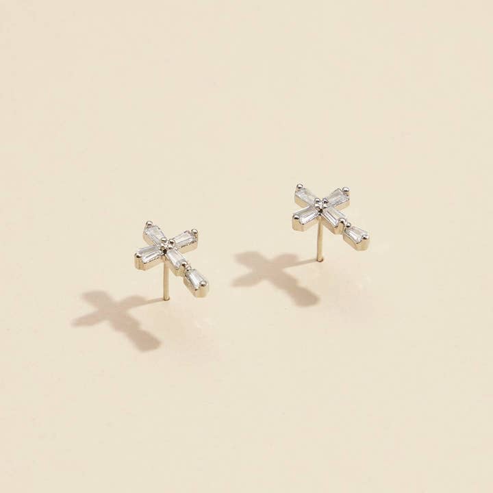 Crystal Cross Stud Earrings
