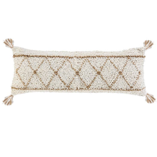 Boho-Chic Diamond Jute & Cream Throw Pillow Cover