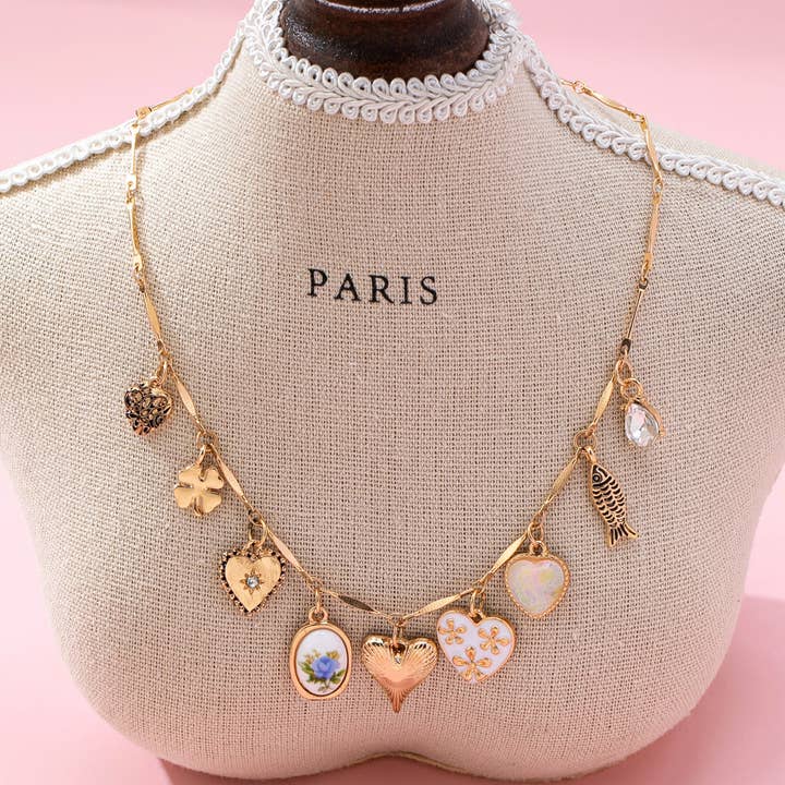 Porcelain Hearts Charm Necklace