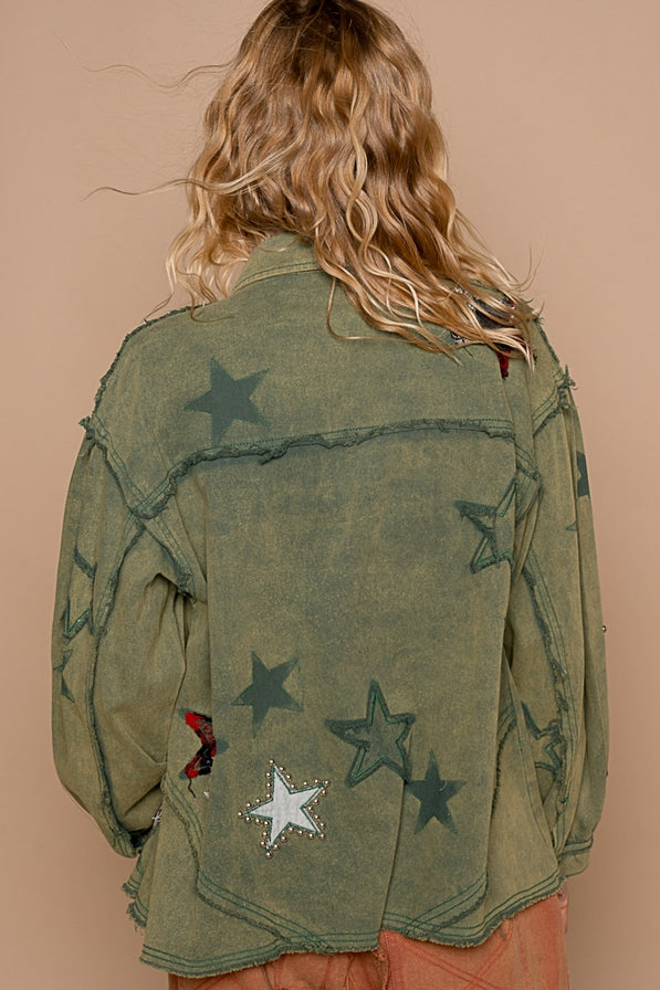 POL Denim Star Patch Top