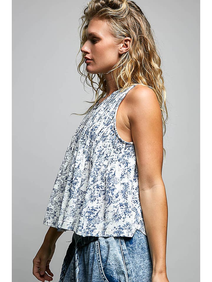 POL Pintuck Floral Sleeveless Top