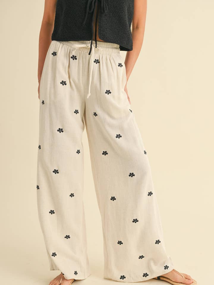 Miou Muse Embroidery Detail Linen Pants