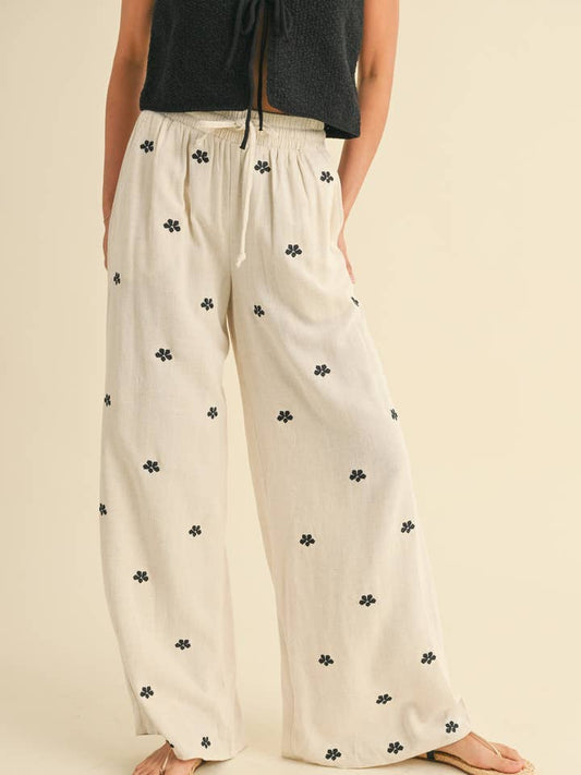 Miou Muse Embroidery Detail Linen Pants