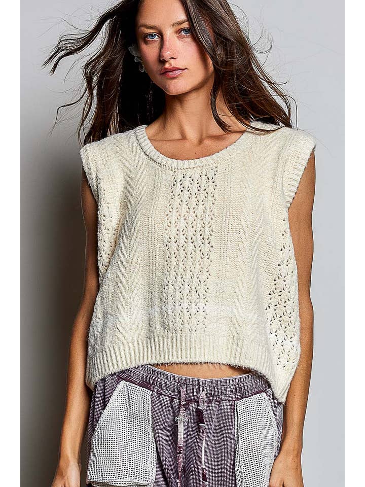POL Cable Knit Scoop Neck Sweater