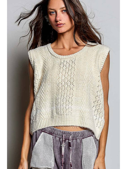 POL Cable Knit Scoop Neck Sweater
